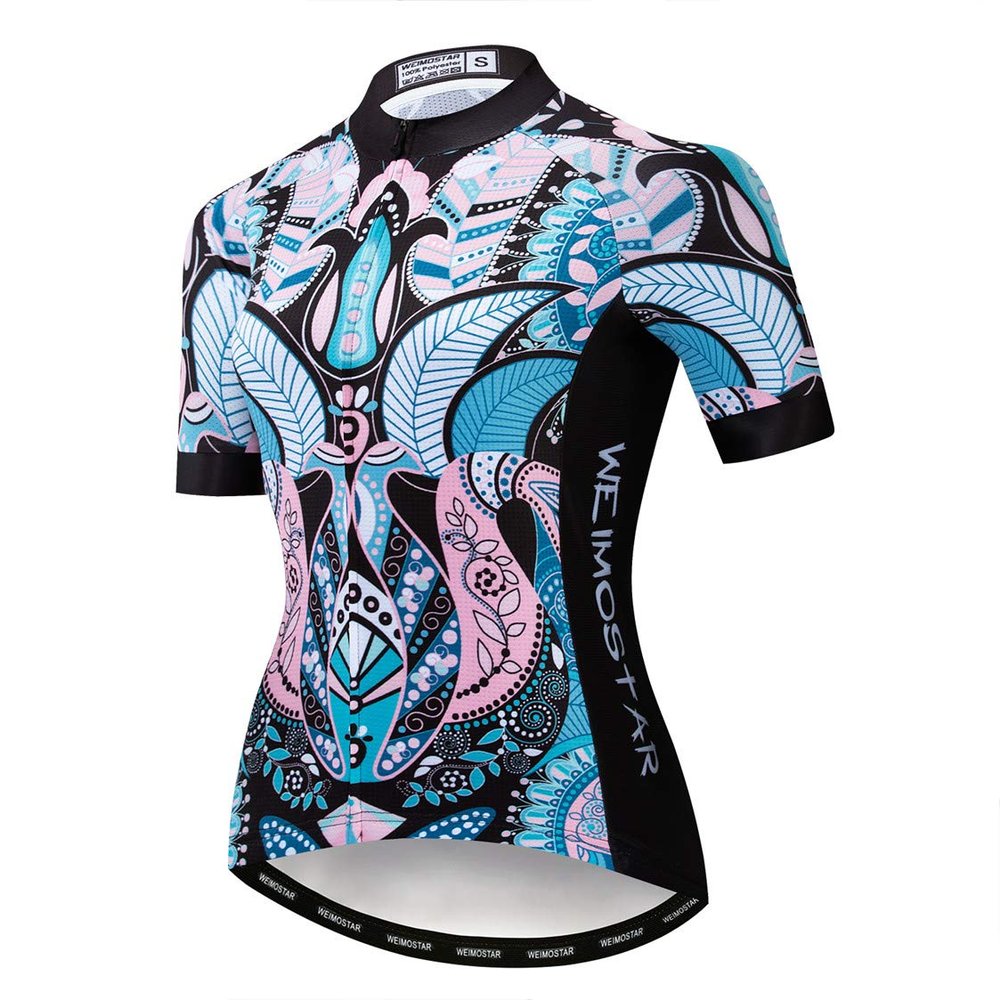 Bike Jersey Women's Cycling Jersey Zipper MTB Tops Apparel Mountain Road Bicycle Clothes Breathable Pro Team Biker Racing Shirts for Ladies Female Cycle Clothing Summer Blue Black S