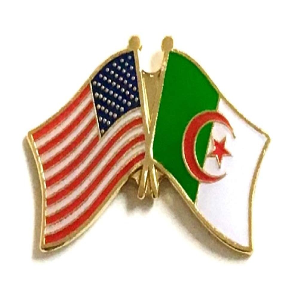 Algeria Friendship Double Flag Lapel Pin US Crossed Emblem Tie and Hat Pin Badge