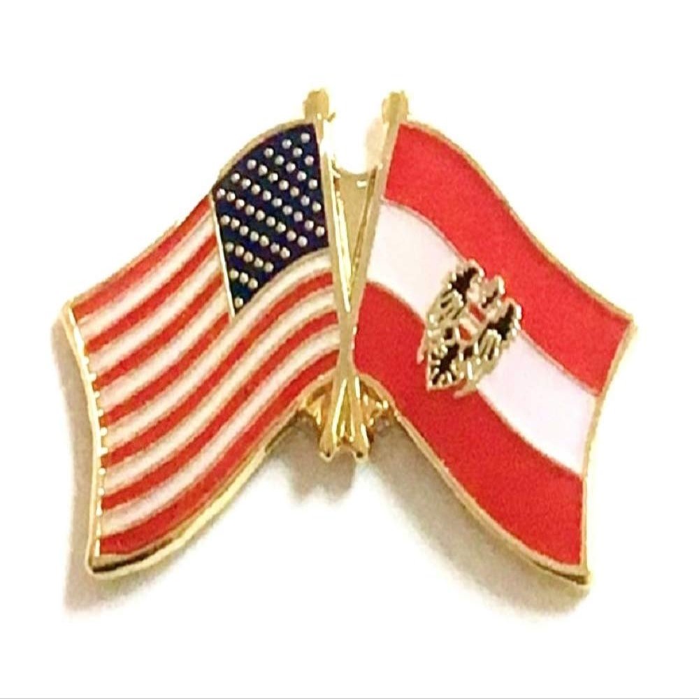 Austria with Eagle Friendship Double Flag Lapel Pin US Crossed Emblem Tie and Hat Pin Badge