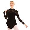 inlzdz Women's Figure Skating Dress Long Sleeve Fingerpoint Competition Dance Leotard Dresses Black Small view 3