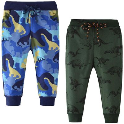 GLEAMING GRAIN Toddler Boys Dinosaur Jogger Pants Little Boys' Drawstring Elastic Waist Cotton Casual Sweatpants 2 Pack Set , S1-dinosas , 4T