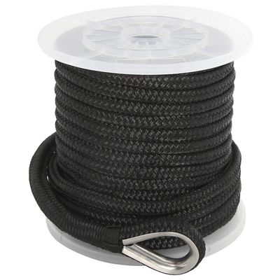 NovelBee 1/2 Inch X 150 Feet Double Braid Nylon Anchor Line with Stainless Steel Thimble and Plastic Chuck (Black)
