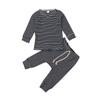 0-24M Newborn Infant Baby Boy Girl Long Sleeve T-Shirt Tee Tops Clothes Stripes Pant Fall Winter Casual Outfit Set (Navy Blue, 0-6 Months) view 1