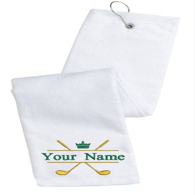 Printualist Personalized Golf Towel - Custom Embroidered Design & Name - Golf Club Design - 16" x 26", White, Absorbent Cotton Terry Velour Fabric