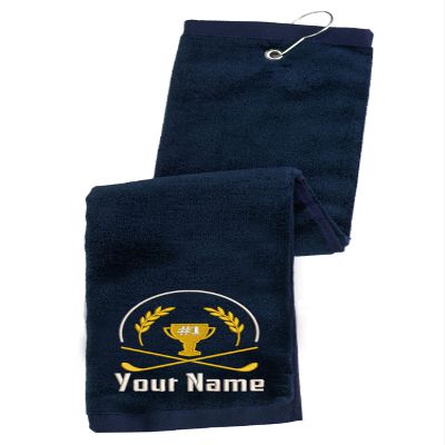 Printualist Personalized Golf Towel - Custom Embroidered Design & Name - Trophy Design - 16" x 26", Blue, Absorbent Cotton Terry Velour Fabric