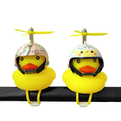 2 Pack - Upgrade Enhanced Helmet Lovely Yellow Duck Bike Bell, Kids Bike Horn, Rubber Yellow Duck Bicycle Accessories with LED Light and Propeller, for Kids Toddler Children Adults Sport Outdoor