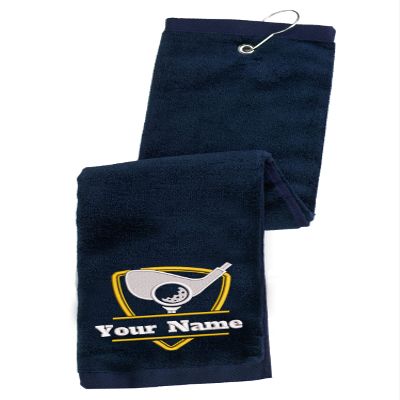 Printualist Personalized Golf Towel - Custom Embroidered Design & Name - Golf Clubs and Golf Balls Design - 16" x 26", Blue, Absorbent Cotton Terry Velour Fabric