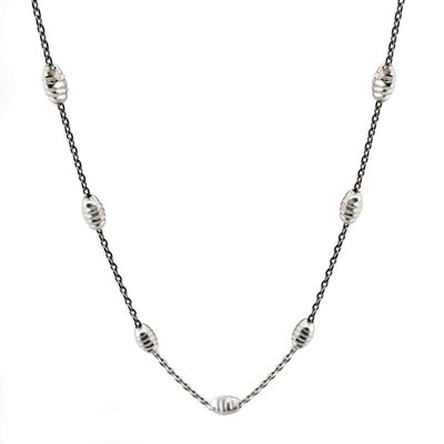 14K White, Rose & Yellow Gold Diamond Cut 5x3 Oval Beads With 18" Italian Rolo Chain Over 925 Sterling Silver Necklace