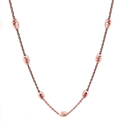 14K White, Rose & Yellow Gold Diamond Cut 5x3 Oval Beads With 18" Italian Rolo Chain Over 925 Sterling Silver Necklace
