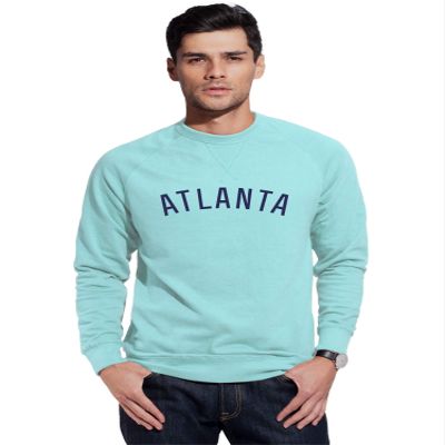 Daxton Atlanta Sweatshirt Athletic Fit Pullover Crewneck French Terry Fabric, Sky Sweatshirt Navy Letters, M