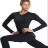 TSLA Women's Thermal Long Sleeve Tops, Mock Turtle & Crew Neck Shirts, Fleece Lined Compression Base Layer, Round Neck Heatlock Black, Large view 4