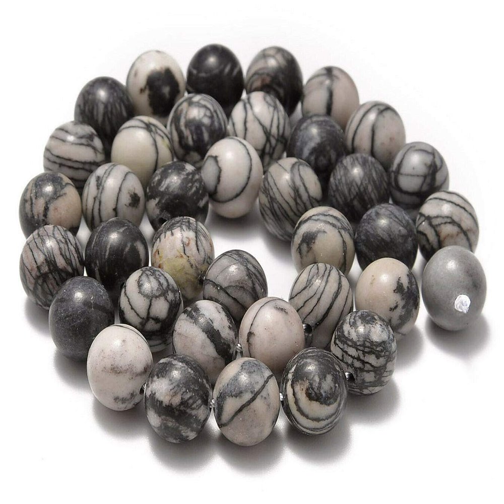 AD Beads Natural Gemstone Smooth Round Loose Beads 15 6mm 8mm 10mm (6mm, Spider Web Jasper)