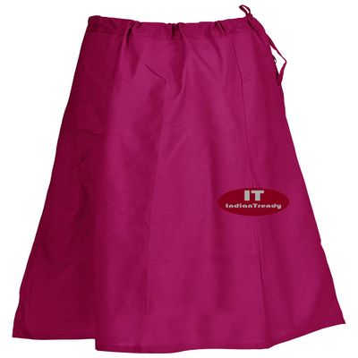 Indian Trendy Sari Petticoat Cotton Stitched Adjustable Waist Saree Underskirt Lining Skirt - One Size - Violet Red