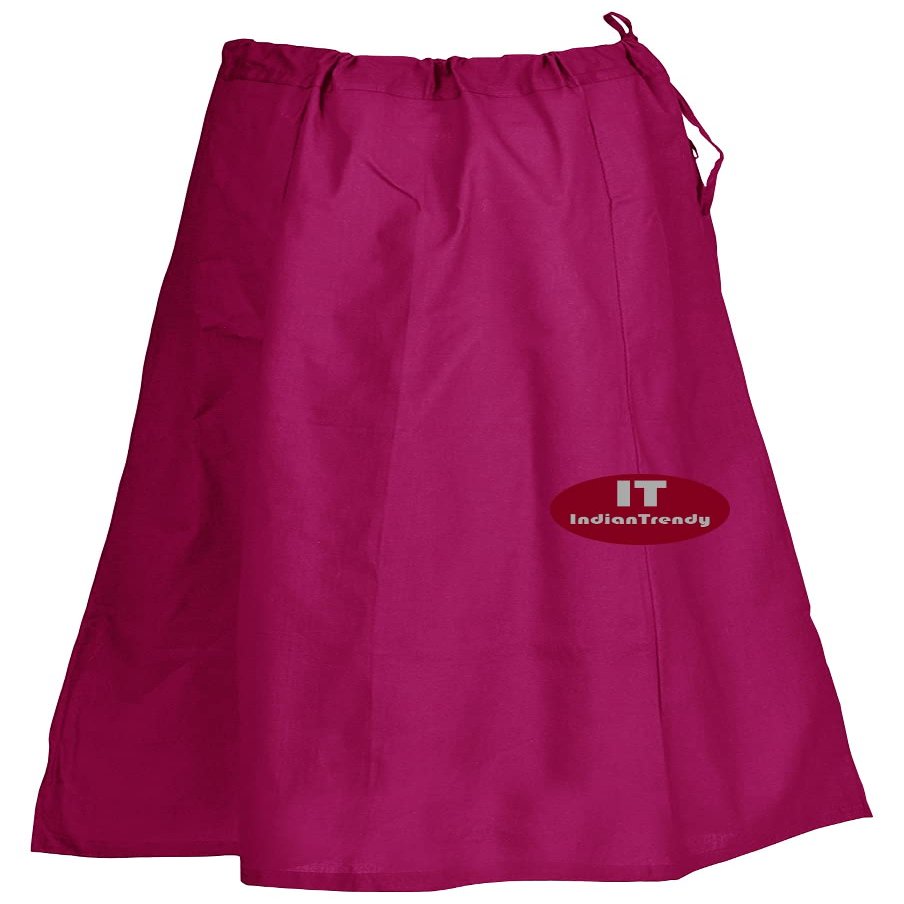Indian Trendy Sari Petticoat Cotton Stitched Adjustable Waist Saree Underskirt Lining Skirt - One Size - Violet Red