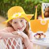 AUEAR, 3 Set Straw Hat and Purse Tea Summer Beach Sunflower Daisy Flower Sunhats Blue Yellow Pink view 2