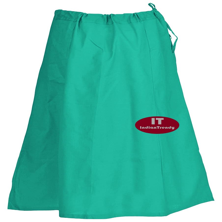 Indian Trendy Sari Petticoat Cotton Stitched Adjustable Waist Saree Underskirt Lining Skirt - One Size - Turquoise