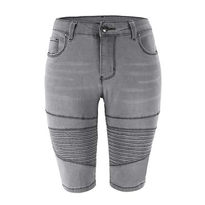 THUNDER STAR Womens Denim Ripped Bermuda Shorts Distressed Knee Length Stretch Short Jeans Grey S