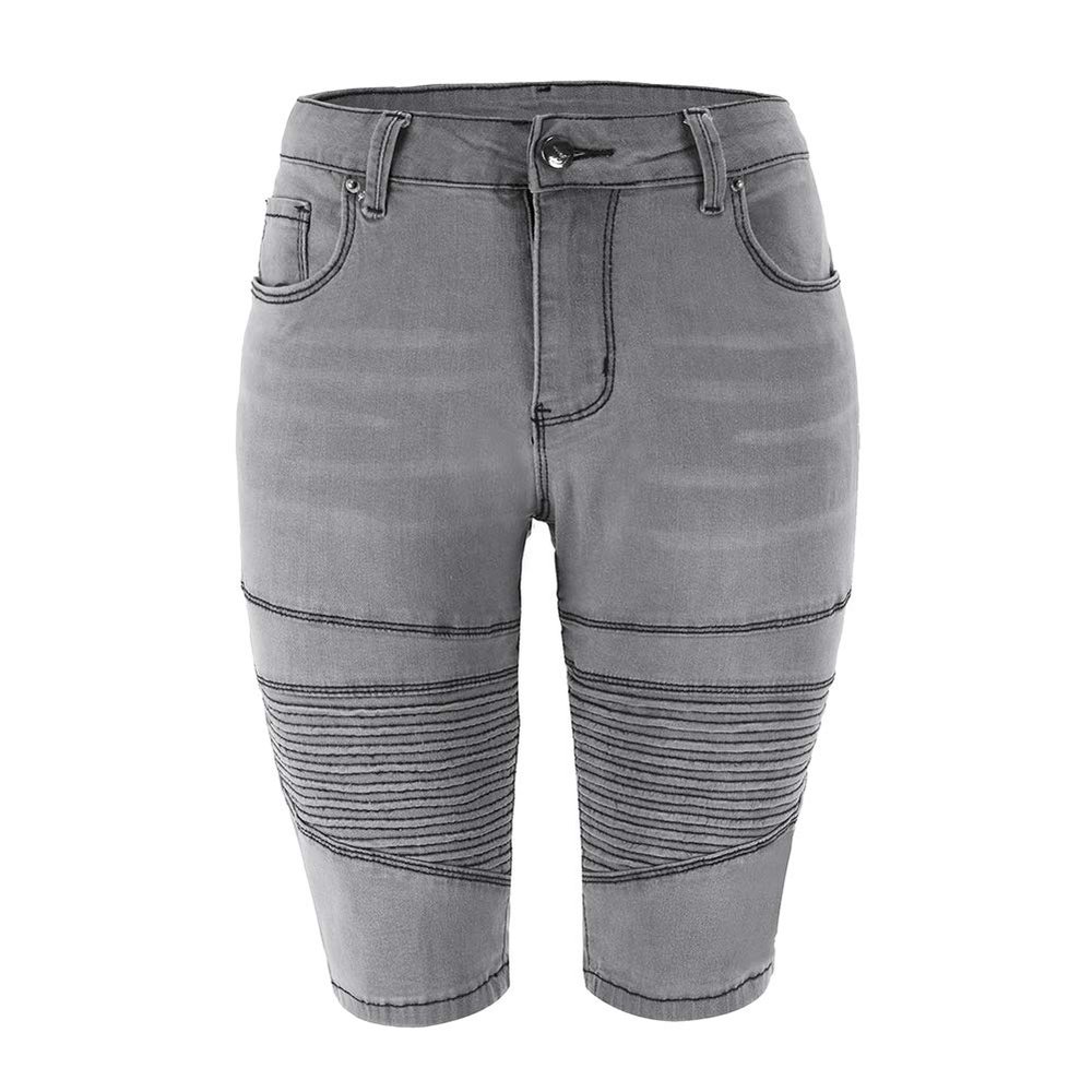 THUNDER STAR Womens Denim Ripped Bermuda Shorts Distressed Knee Length Stretch Short Jeans Grey S