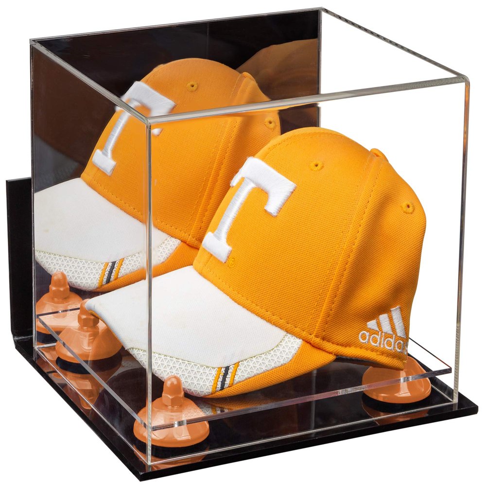 Better Display Cases Acrylic Baseball Hat or Cap Display Case with Mirror, Wall Mount, Gold Risers and Clear Base (A006-GR)