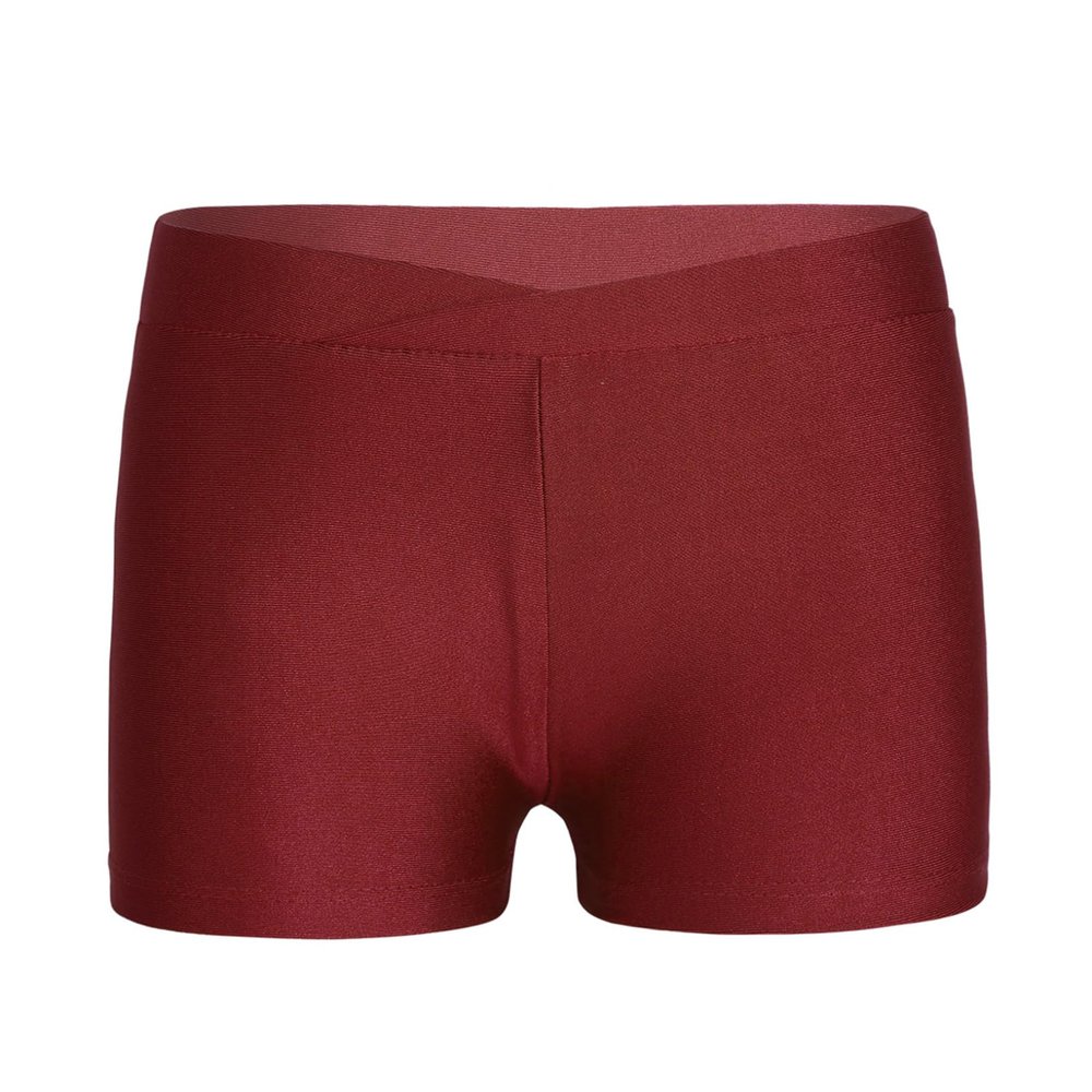 Freebily Girls Boy-Cut Slim Fit Yoga Cheer Volleyball Hot Shorts Low Rise Gymnastics Dance Running Booty Bottom Underwear V-Front Burgundy 6