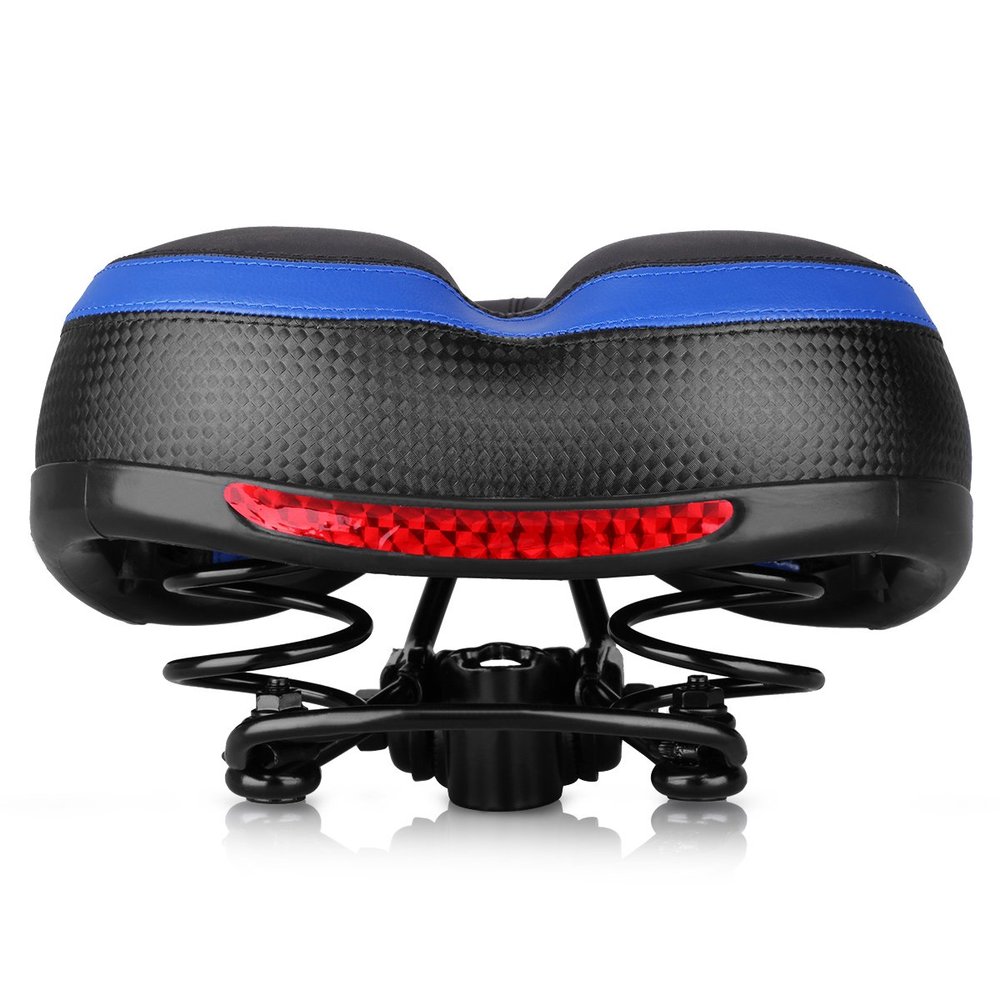 MTBHOME Dual Spring Mountain Bike Saddle Memory Foam Cushion Padded Bicycle Seat with Reflective Sticker and Central Relief Zone (Blue)
