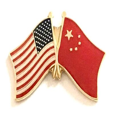 China Friendship Double Flag Lapel Pin US Crossed Emblem Tie and Hat Pin Badge