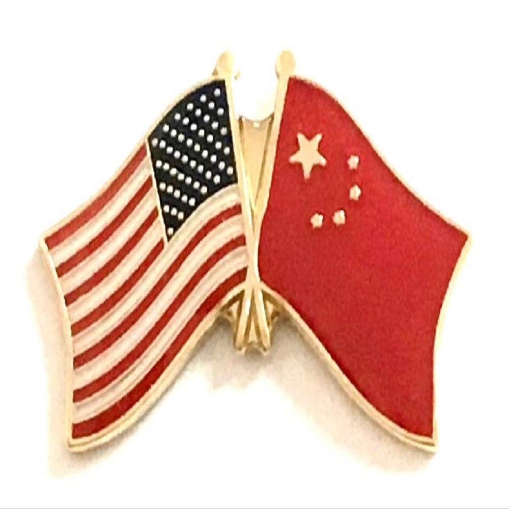 China Friendship Double Flag Lapel Pin US Crossed Emblem Tie and Hat Pin Badge