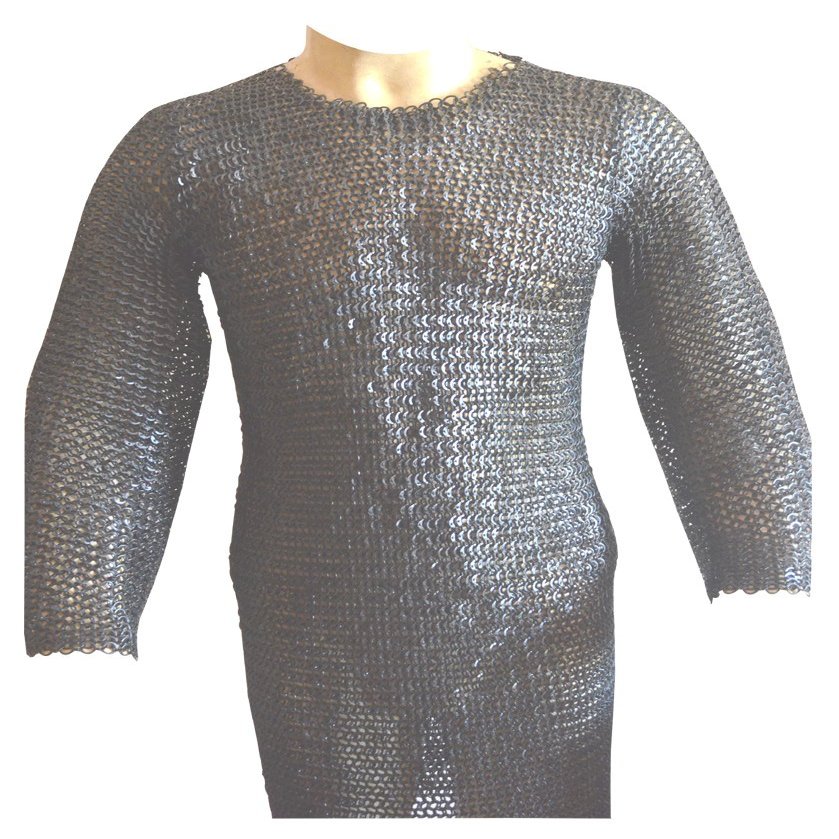 Medieval XL Chainmail Shirt Flat Riveted with Solid Ring 8 mm Maille Hauberk ABS (Original Oiled)