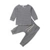 0-24M Newborn Infant Baby Boy Girl Long Sleeve T-Shirt Tee Tops Clothes Stripes Pant Fall Winter Casual Outfit Set (Grey, 6-12 Months) view 1