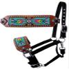 Showman Bronc Halter w/Bright Multi Color Beaded Navajo Design Noseband view 1
