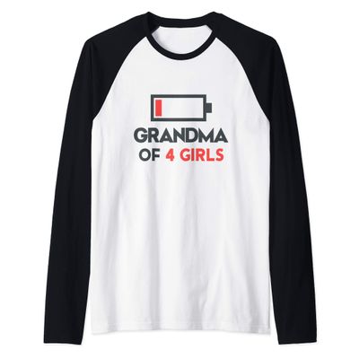 Grandma of 4 Girls Shirt for Women Funny Grandmother Gifts Raglan Baseball Tee