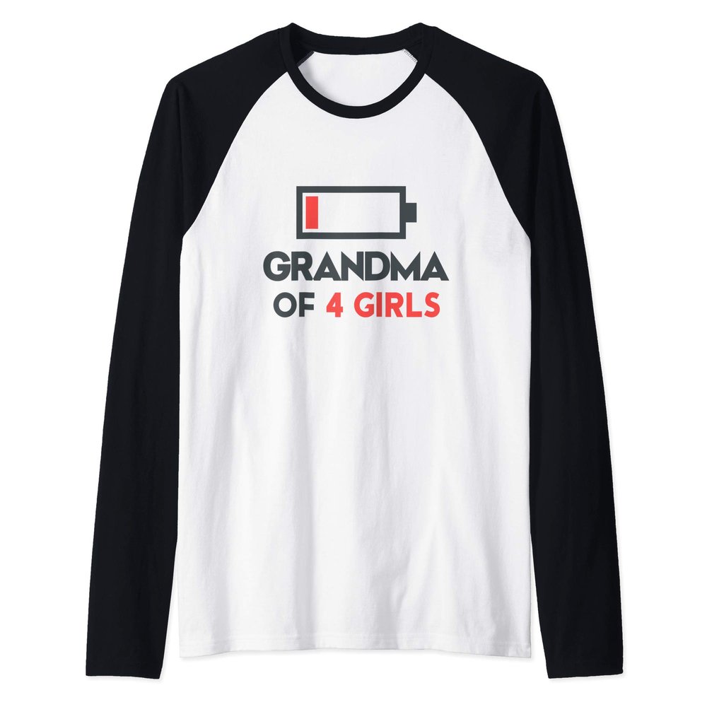 Grandma of 4 Girls Shirt for Women Funny Grandmother Gifts Raglan Baseball Tee