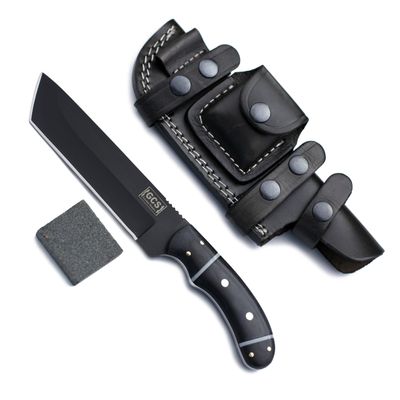 GCS Handmade G10Handle D2 Tool Steel Tactical knife Hunting Knife Camp Knife with leather sheath Full tang blade designed for Hunting & EDC GCS 228