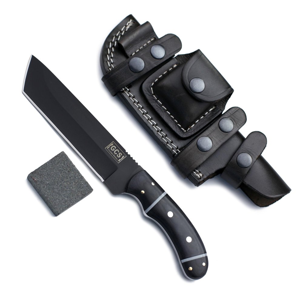 GCS Handmade G10Handle D2 Tool Steel Tactical knife Hunting Knife Camp Knife with leather sheath Full tang blade designed for Hunting & EDC GCS 228