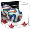 Better Display Cases Acrylic Mini - Miniature (not Full Size) Soccer Ball Display Case with Mirror Case, Red Risers and Clear Base (B03/A015) view 1