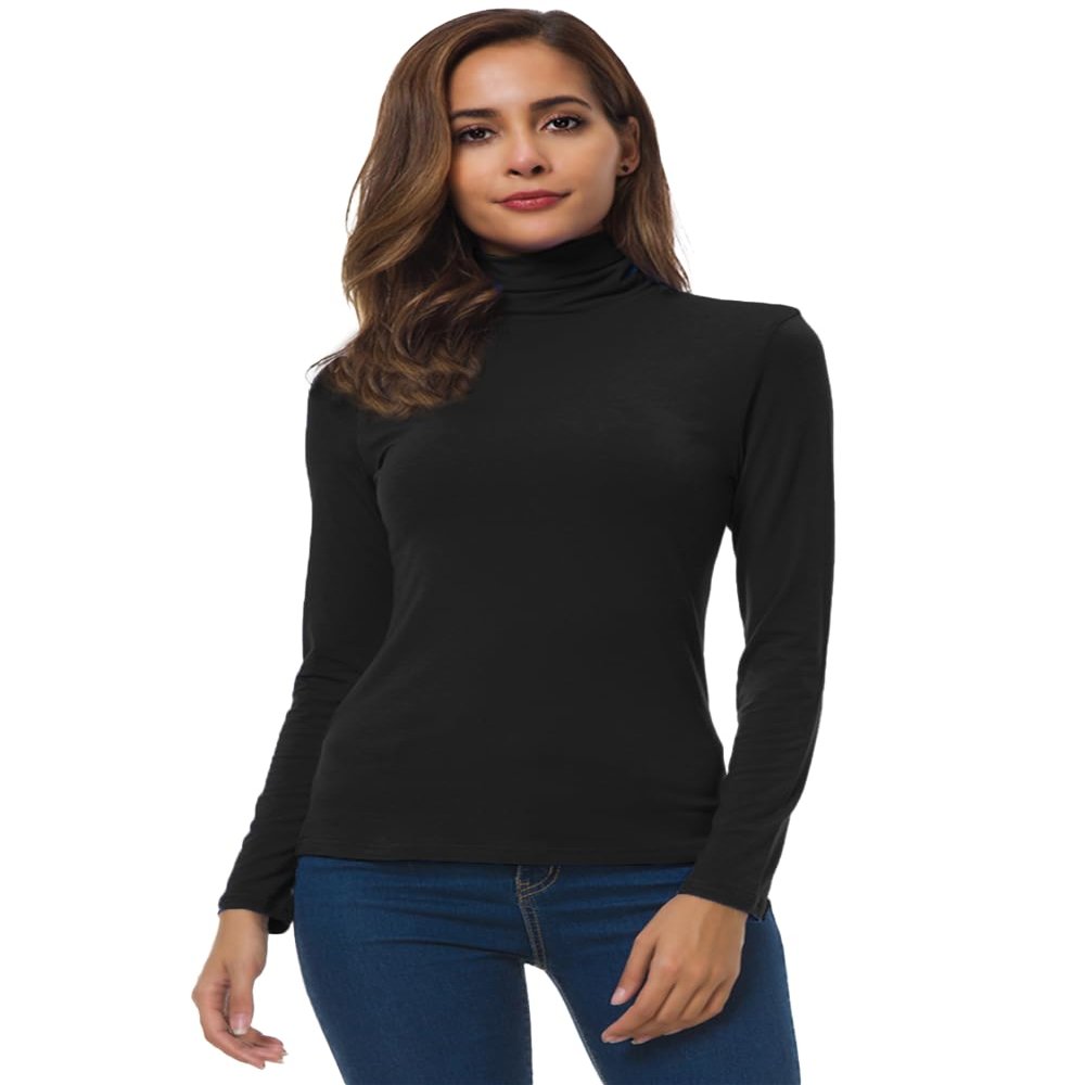 Turtleneck Womens Long Sleeve Turtleneck Tops Lightweight Slim Active Shirt Black Medium