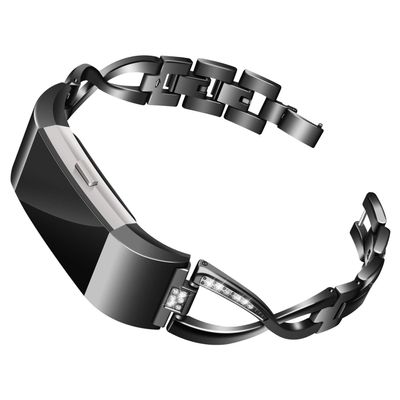 Mtozon Bands Compatible with Fitbit Charge 2, Slim Bling Metal Bands with Rhinestone Replacement Bracelet Women, Black