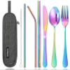 Portable Stainless Steel Flatware Set, Travel Camping Cutlery Set, Portable Utensil Travel Silverware Dinnerware Set with a Waterproof Case (Rainbow) view 1