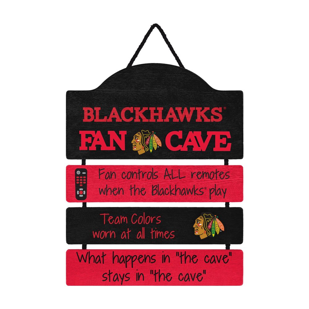 FOCO NHL Chicago Blackhawks Wood SignWood Man Cave Sign, Team Colors, One Size
