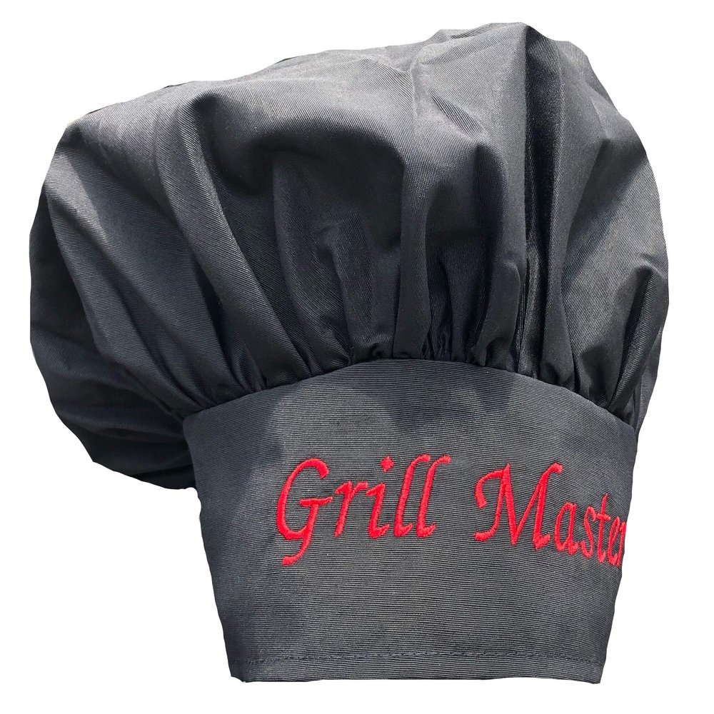 CHEFSKIN Beautiful Grill Master Chef Apron Professional Gift (Black HAT, RED Embroidery)