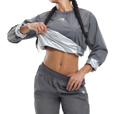 HOTSUIT Sauna Suit Women Durable Gym Workout Sauna Jacket Pants Sweat Suits, Grey, S