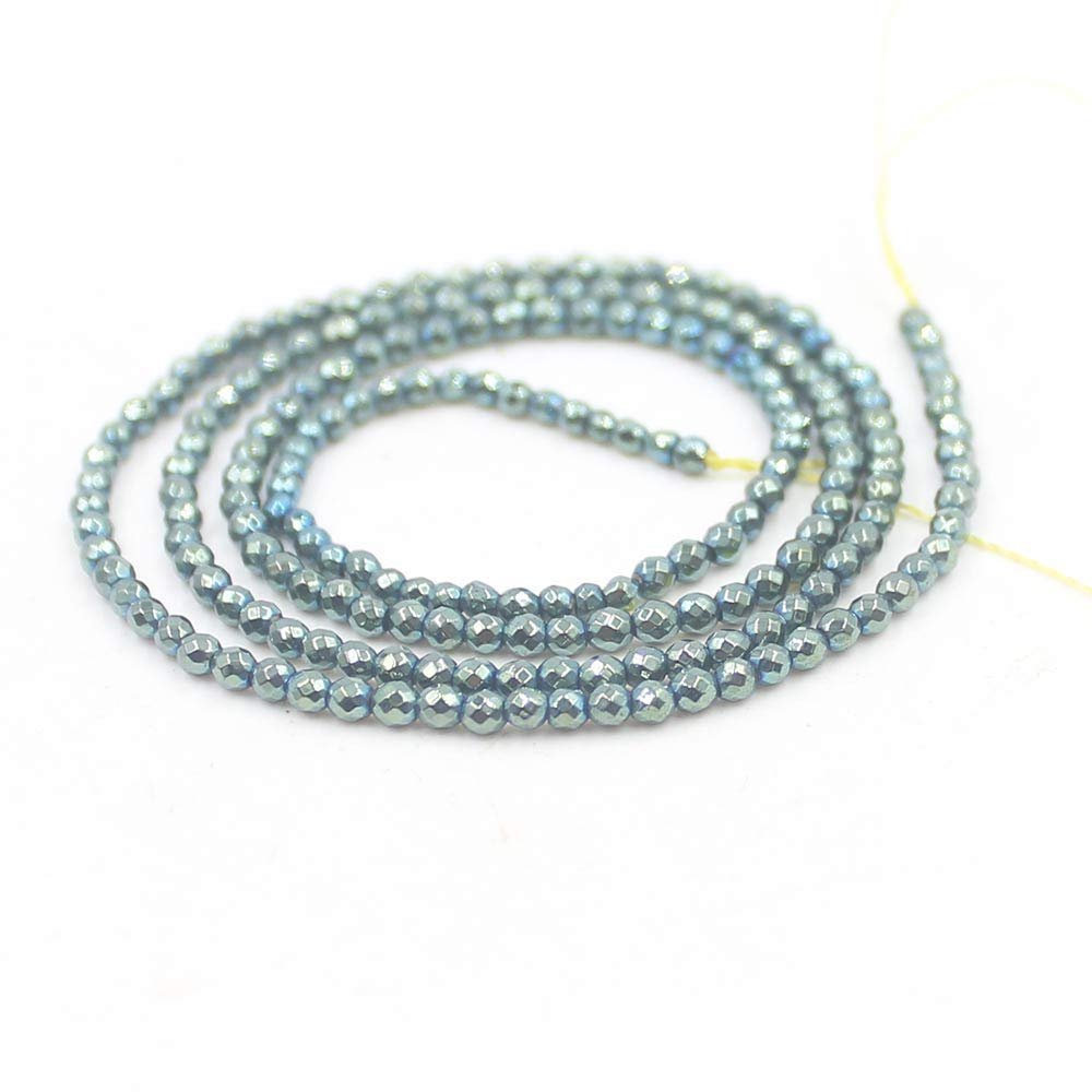 2mm Round Faceted Small Jewelry Loose Gemstone Beads Strand 15" Natural Stone for Necklace Bracelet DIY Design (#29 Green Hematite)