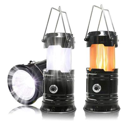Colorcasa 3-in-1 Camping Lantern Portable Outdoor LED Flame Lantern Flashlights Solar Camping Lantern (Gold)