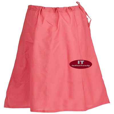 Indian Trendy Sari Petticoat Cotton Stitched Adjustable Waist Saree Underskirt Lining Skirt - One Size - Salmon