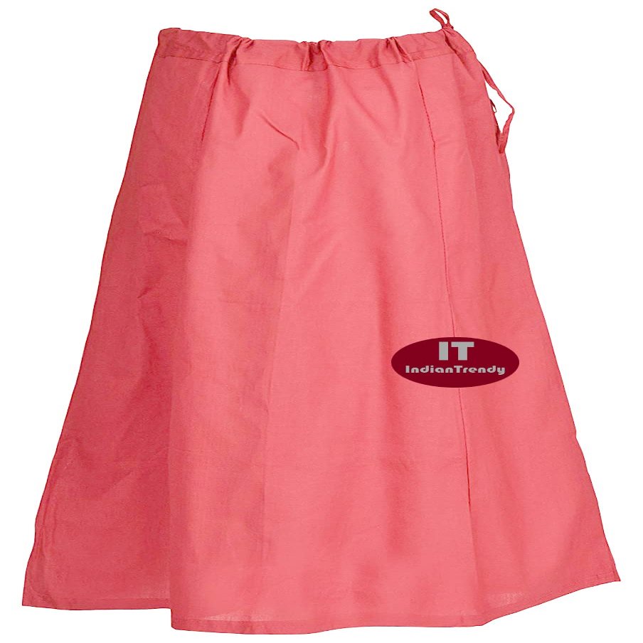 Indian Trendy Sari Petticoat Cotton Stitched Adjustable Waist Saree Underskirt Lining Skirt - One Size - Salmon