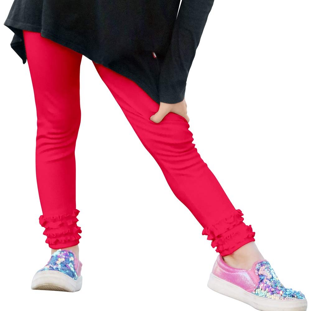 City Threads Girls' Ruffle Leggings 100% Cotton Baby Girl Ruffle Pants Boutique for School Uniform Sports Coverage Play Perfect for Sensitive Skin SPD Sensory Friendly Clothing, Candy Apple, 9/12M