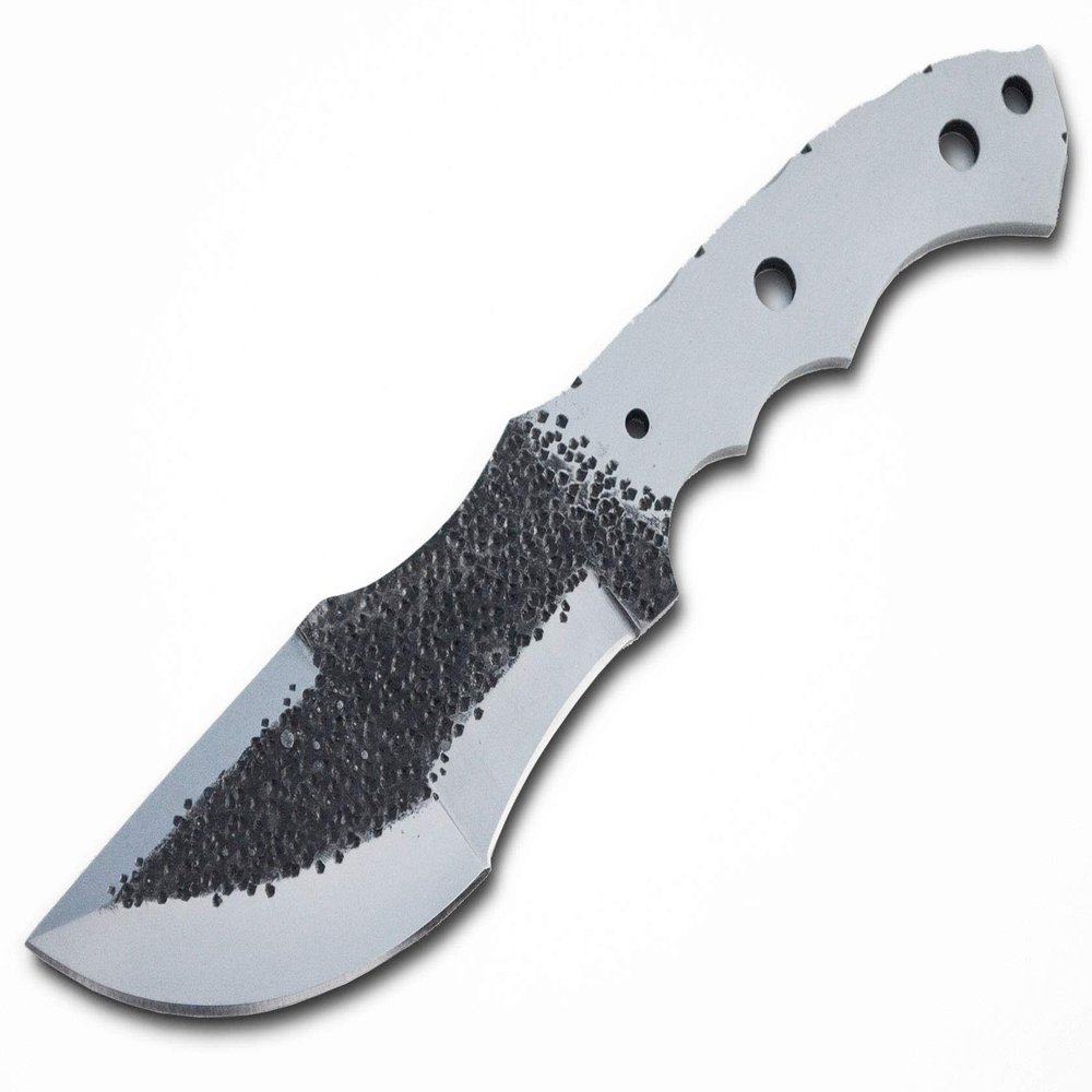 Whole Earth Supply D2 and 1095 Steel Tracker Fixed Blade Knife Blank, for Knifemaking (D2 Steel (Hammered), 4.5 Inch Blade)