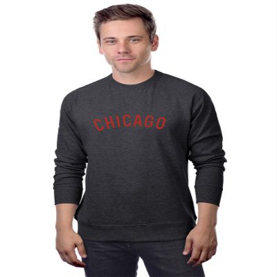 Daxton Chicago Sweatshirt Athletic Fit Pullover Crewneck French Terry Fabric, Hth Chc Sweatshirt Red Letters, L