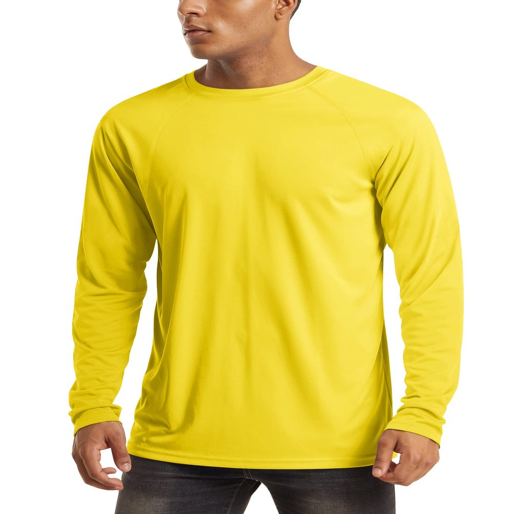 MAGCOMSEN Rashguard Shirts for Men Long Sleeve UV Sun Running Workout Fishing Hiking Swim UPF 50 Shirts Yellow