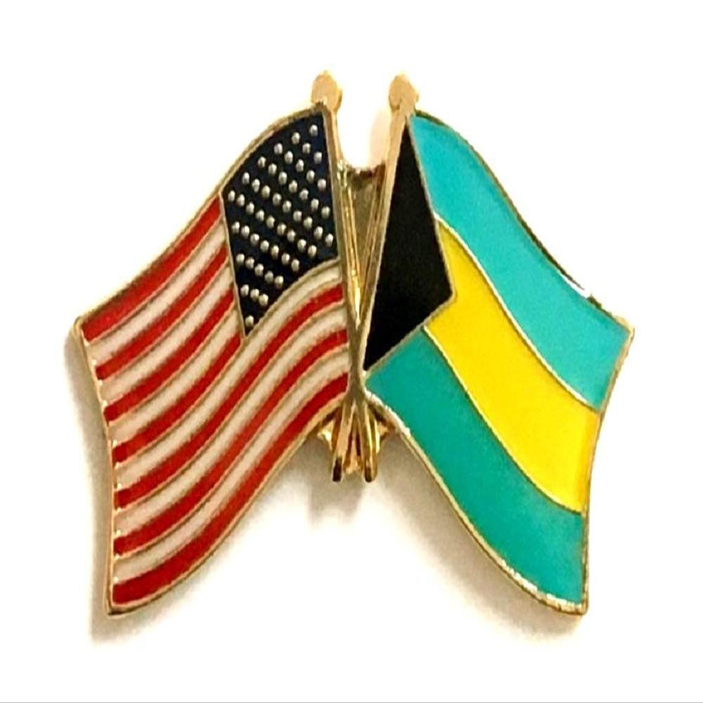 Bahamas Friendship Double Flag Lapel Pin US Crossed Emblem Tie and Hat Pin Badge